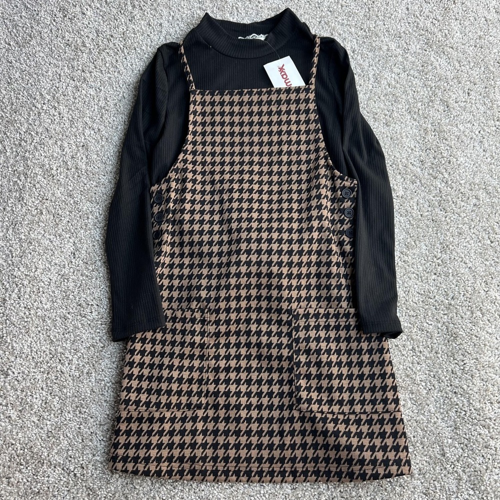 Btween Dress Womens 8 Beige Houndstooth Jumper T-Shirt Pockets Fall Knit